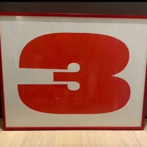 Large Red Number 3 Framed Wall Art